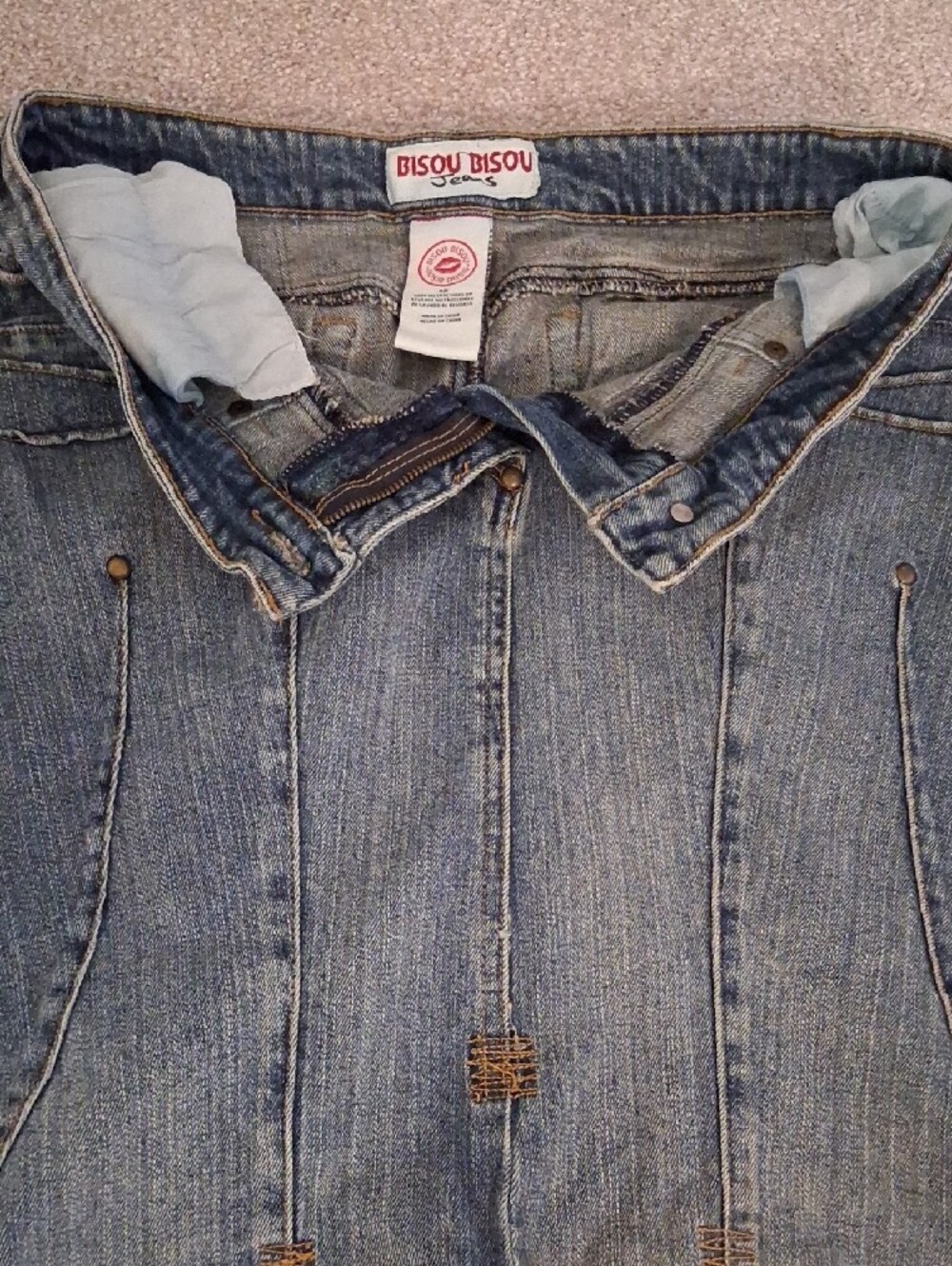 Bisou Bisou VTG Y2K Distressed Blue Denim WashSkirt. Boho ALine Mermaid Maxi 12 - Picture 6 of 13